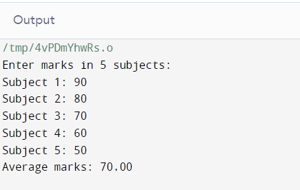 C Program that Accepts marks in 5 Subjects and Outputs Average Marks