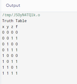 C program to print the truth table for XY+Z